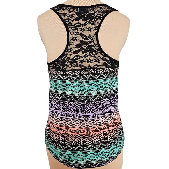 Wet Seal Aztec Print Lace Racerback Tank Top Size Medium Y2K Whimsigoth Fairy - Picture 2 of 14